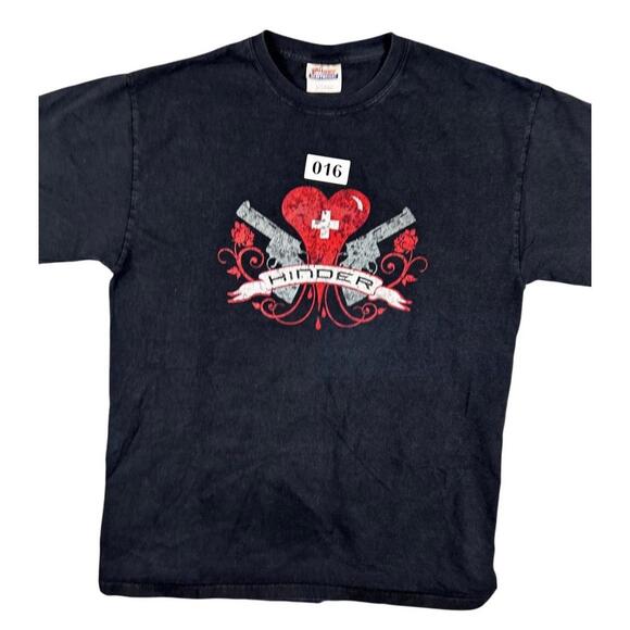 Hinder 2007 Tour T-Shirt Medium Hanes Heavyweight Rock Band Tee Double Sided - Picture 9 of 9